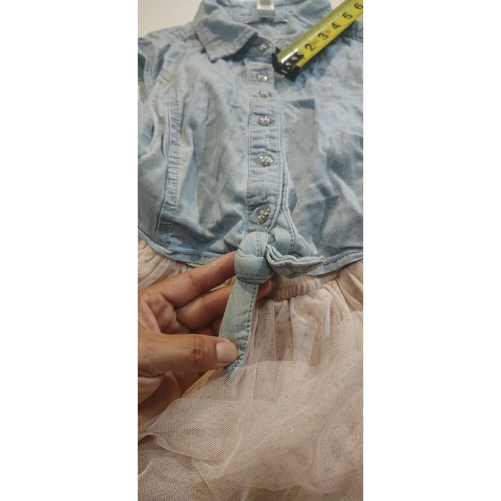 Guess Girl dress denim top tulle skirt size L(14) sparkles button front